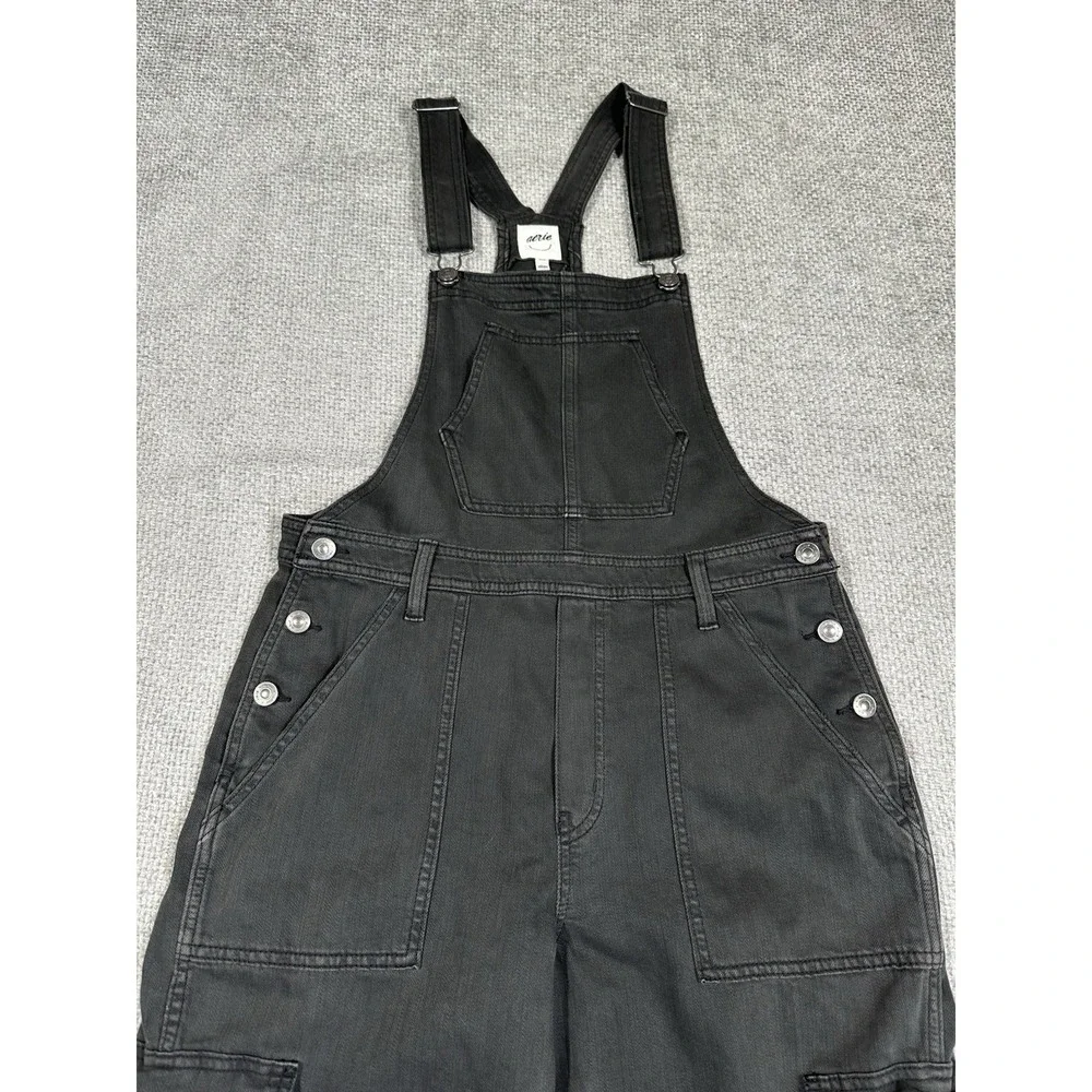 AERIE Overalls Womens Medium Gray Wide Leg Relaxed Fit Comfy Boho - Picture 8 of 12